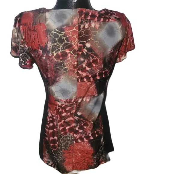 Champagne By Le Grenier Colorful Draped Neckline And Short Flutter Sleeved Top M - Picture 6 of 7